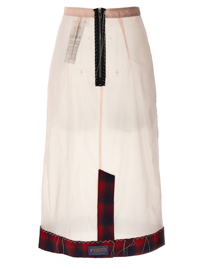 Maison Margiela Pendleton-check-hem Sheer Skirt In Pink