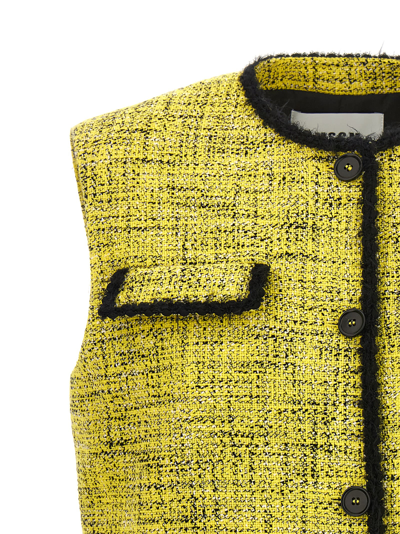 Shop Msgm Tweed Vest In Yellow