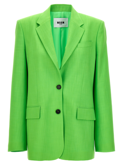 Shop Msgm Single-breasted Blazer In Green