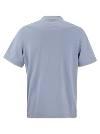 Shop Brunello Cucinelli Slim Fit Crew-neck T-shirt In Lightweight Cotton Jersey In Light Blue