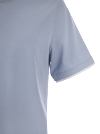 Shop Brunello Cucinelli Slim Fit Crew-neck T-shirt In Lightweight Cotton Jersey In Light Blue
