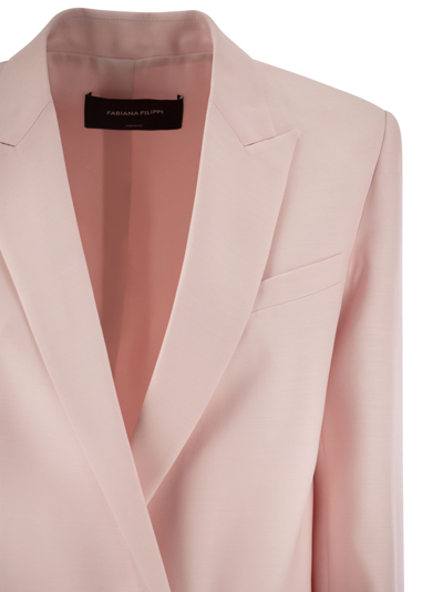 Shop Fabiana Filippi Double-breasted Jacket In Wool And Silk In Pink
