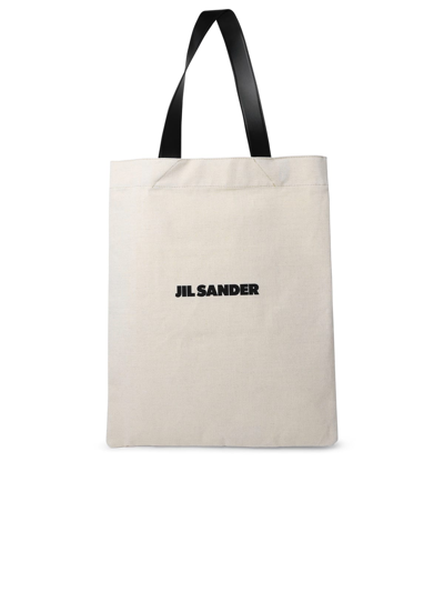 Jil Sander Medium Flat Shopper Shoulder Bag In Neutral