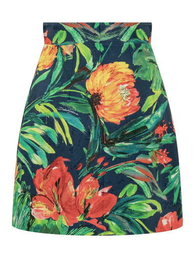 Shop Dolce & Gabbana Bloom Brocade Miniskirt In Bloom Fdo Blu