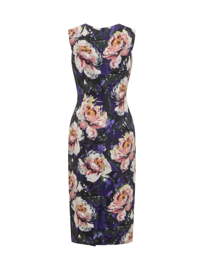 Shop Dolce & Gabbana Cady Stretch Flower Peony Sheath Dress In Peonie Pitt.e Viola