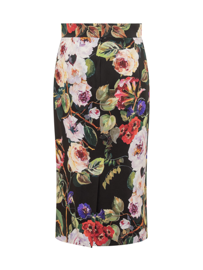 Shop Dolce & Gabbana Roseto Silk Charmeuse Longuette Skirt. In Roseto Fdo Nero
