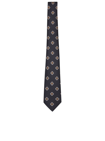Shop Kiton Black/ Beige Patterned Tie