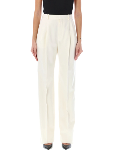 Shop Saint Laurent Wide-leg Pants In Wool Gabardine In Craie White