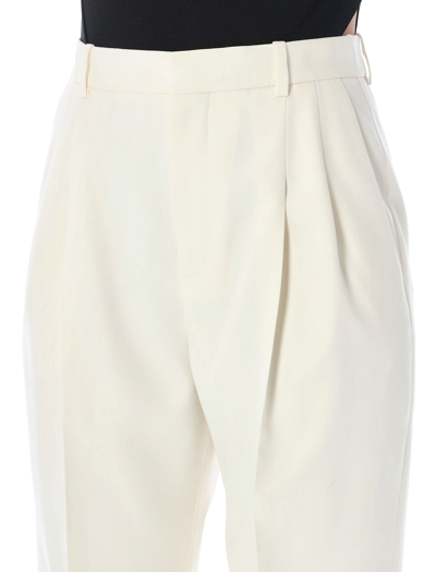 Shop Saint Laurent Wide-leg Pants In Wool Gabardine In Craie White