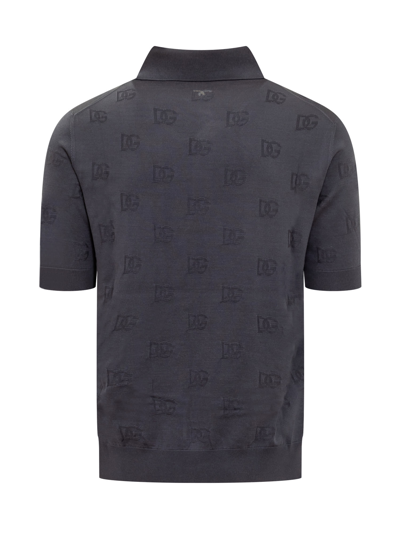 Shop Dolce & Gabbana Silk Polo Shirt With Dg Embroidery In Blu Scurissimo