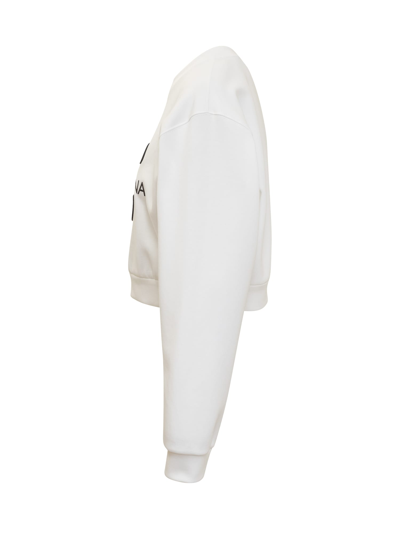 Shop Dolce & Gabbana Jersey Sweatshirt With Dg Embroidery In Bianco Ottico