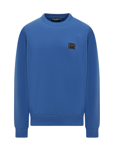 Shop Dolce & Gabbana Logo Plaque Sweatshirt In Blu Cina