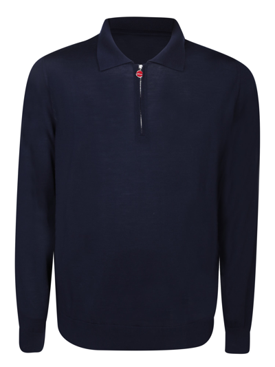 Shop Kiton Mid-zip Blue Polo Shirt