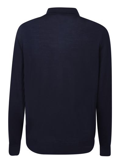 Shop Kiton Mid-zip Blue Polo Shirt