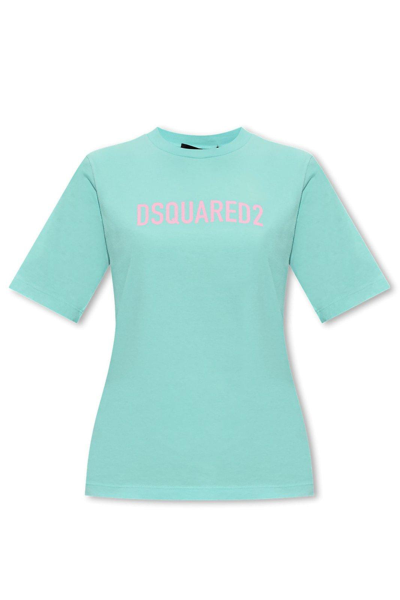 Shop Dsquared2 Logo Printed Crewneck T-shirt In Light Blue