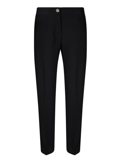 Shop Versace Jeans Couture Logo Waistband Mid-waisted Trousers In Black