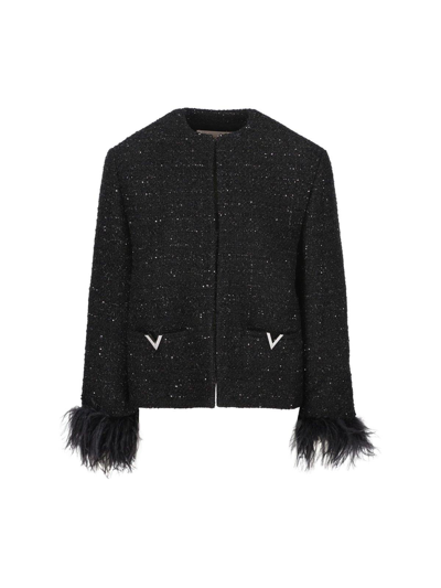 Shop Valentino Logo Plaque Long-sleeved Jacket In Nero