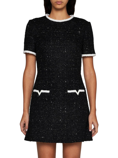Shop Valentino Crewneck Short-sleeved Mini Dress In Nero