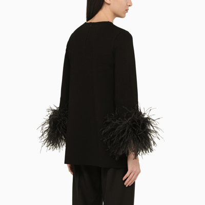 Shop Valentino Black Viscose Feather Sweater In Nero