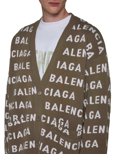 Shop Balenciaga Logo Intarsia-knit Cardigan In Beige
