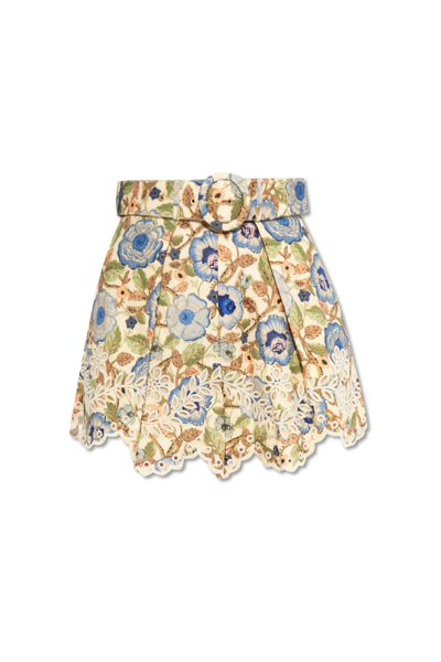 Shop Zimmermann Junie Embroidered Shorts In Bianco
