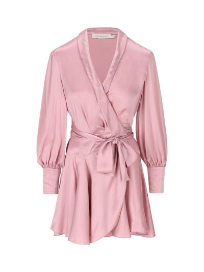 Shop Zimmermann V-neck Satin Wrap Dress In Rosa