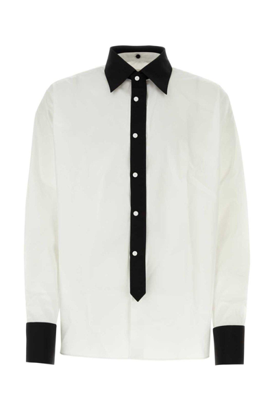 Shop Prada Contrast-trim Long-sleeved Shirt In Bianco Nero