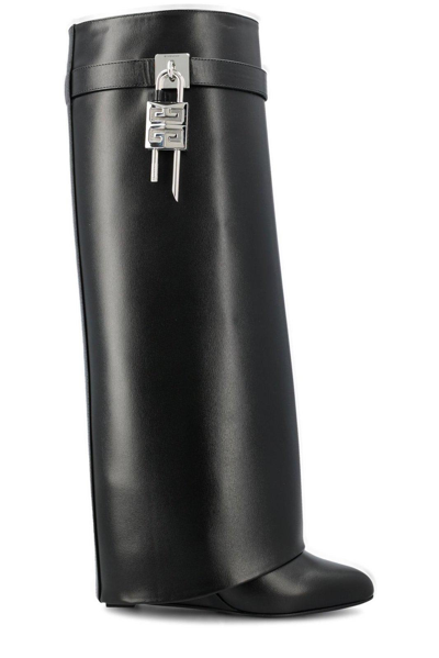 Givenchy Women 'shark' Black Boots With Padlock Detail And Slip-on Style In Leather Woman In Black