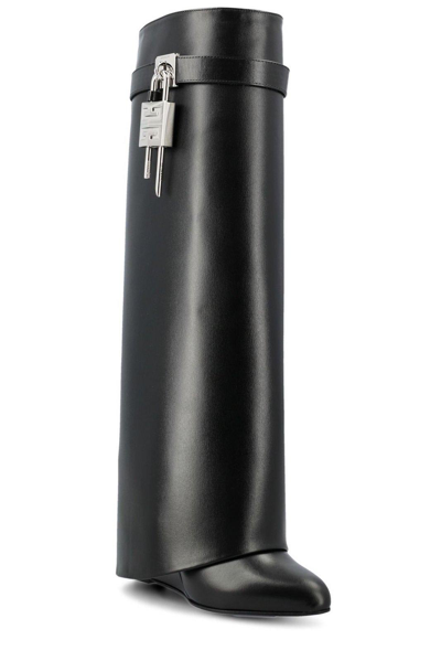 Givenchy Women 'shark' Black Boots With Padlock Detail And Slip-on Style In Leather Woman In Black