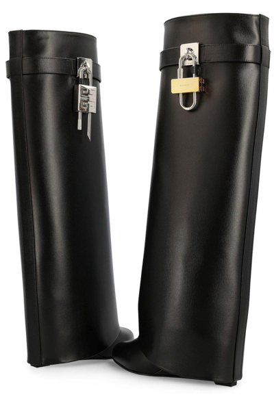 Givenchy Women 'shark' Black Boots With Padlock Detail And Slip-on Style In Leather Woman In Black