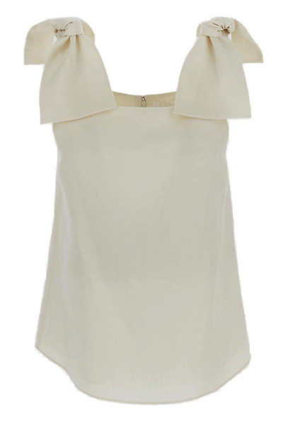 Shop Chloé Bow-strapped Square-neck Tank Top In Bianco