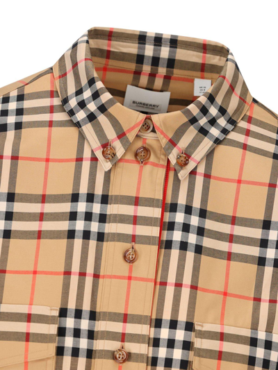 Shop Burberry Checked Buttoned Shirt In Beige