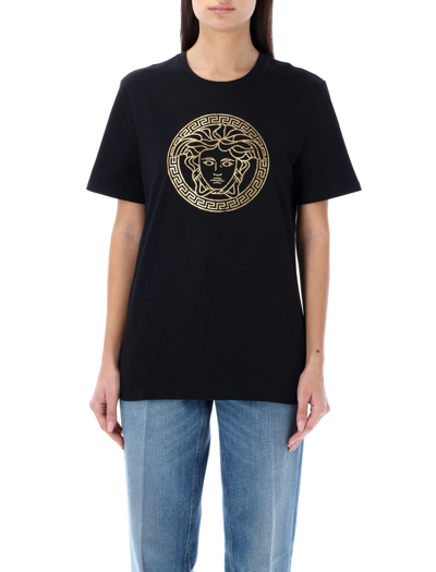 Shop Versace Medusa T-shirt In Black Gold
