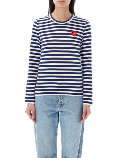 Shop Comme Des Garçons Play Stripes Long Sleeves In Navy White Stripes