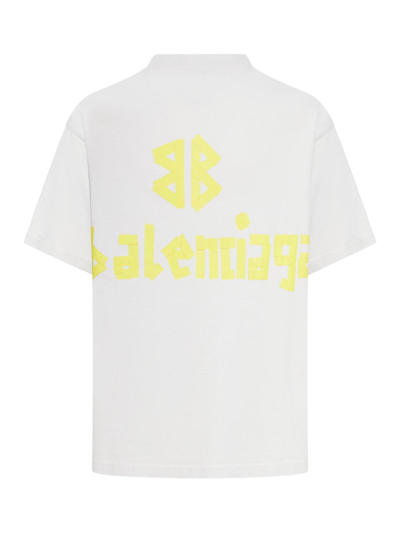 Shop Balenciaga Tape Logo Crewneck T-shirt In Bianco