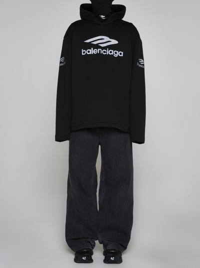 Shop Balenciaga Logo Cotton Hoodie In Nero