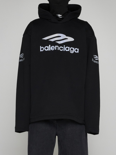 Shop Balenciaga Logo Cotton Hoodie In Nero