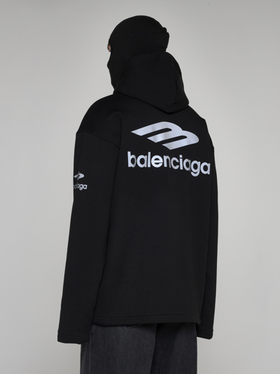 Shop Balenciaga Logo Cotton Hoodie In Nero