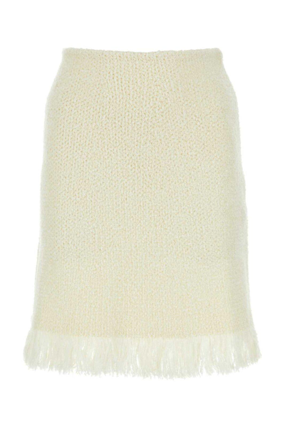 Shop Chloé Knitted Fringed Mini Skirt In Bianco