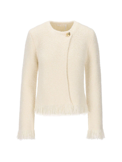 Shop Chloé Tweed Frayed Edge Jacket In Bianco