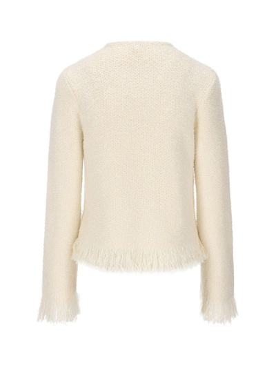 Shop Chloé Tweed Frayed Edge Jacket In Bianco