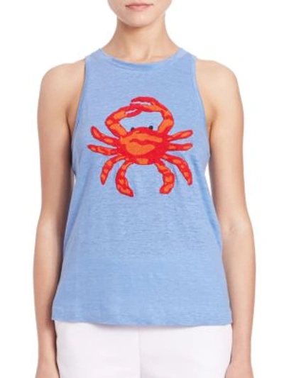 Tory Burch Crab Embellished Round-neck Tank, Blue Dusk