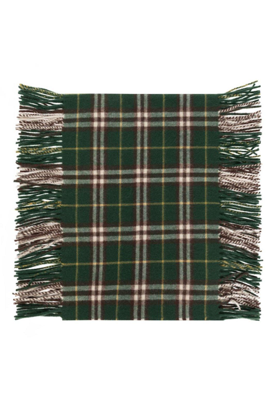Shop Burberry Checked Fringed Scarf In Verde