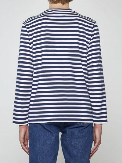 Shop Comme Des Garçons Play Logo-patch Striped Cotton T-shirt In Blu Navy
