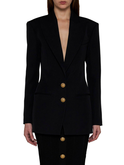 Shop Balmain Single Breasted Sleeved Blazer In Nero