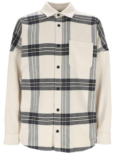 Shop Palm Angels Checked Long-sleeved Flannel Overshirt In Bianco