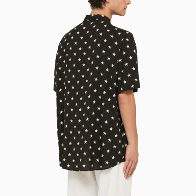 Shop Balmain Black Shirt With Stars In Nero E Avorio