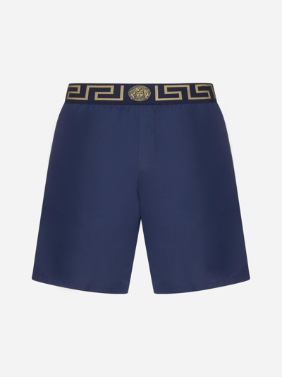 Shop Versace Greca And Medusa Swim Shorts In Blu E Oro