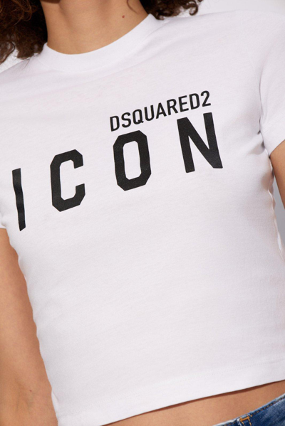 Shop Dsquared2 Logo Printed Cropped T-shirt In Bianco