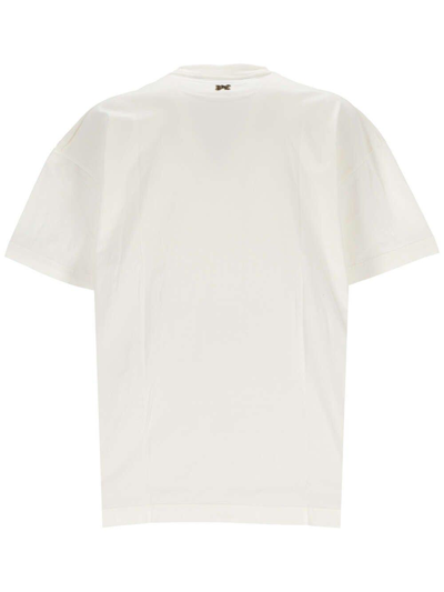 Shop Palm Angels Logo Printed Crewneck T-shirt In Bianco